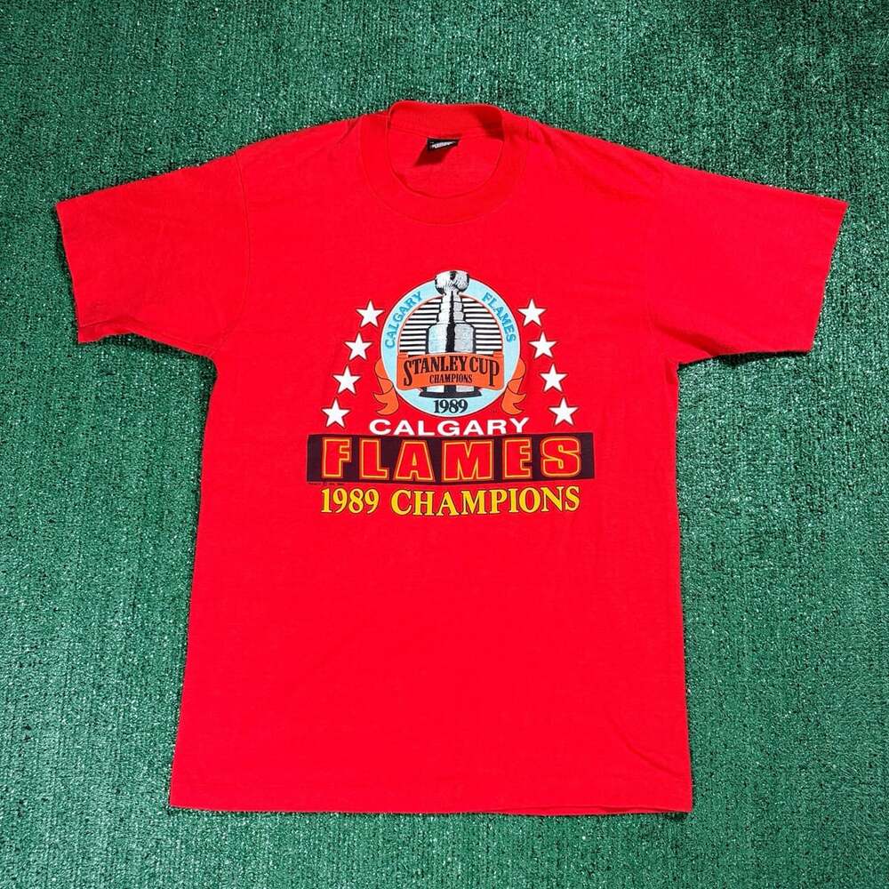 Vintage 1989 Calgary Flames Stanley Cup Champions T-Shirt Screen Stars Medium